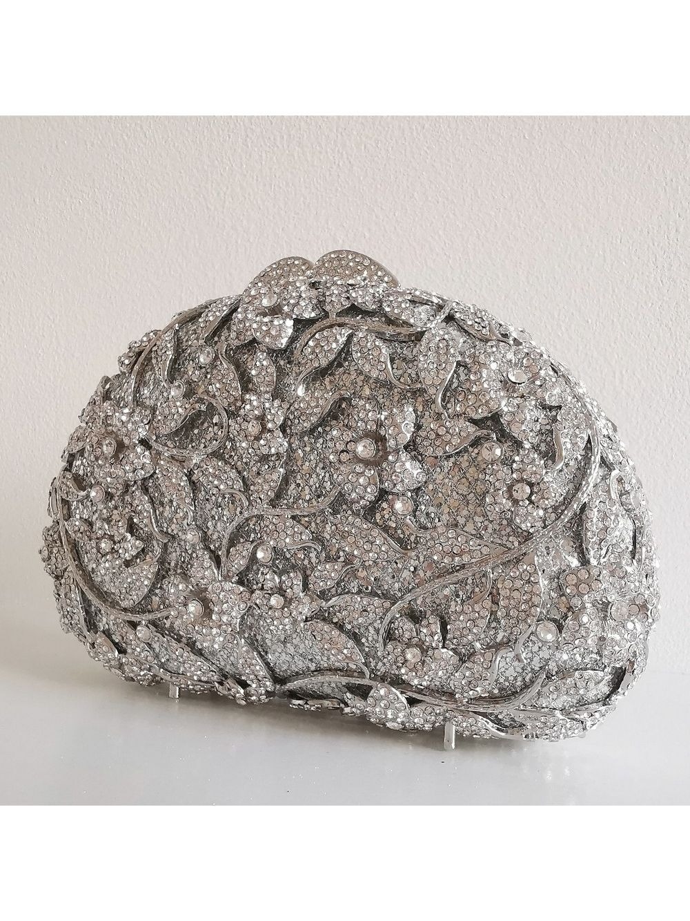 Crystal Floral Rose Garden Clutch Silver Tone - Picture 3 of 7